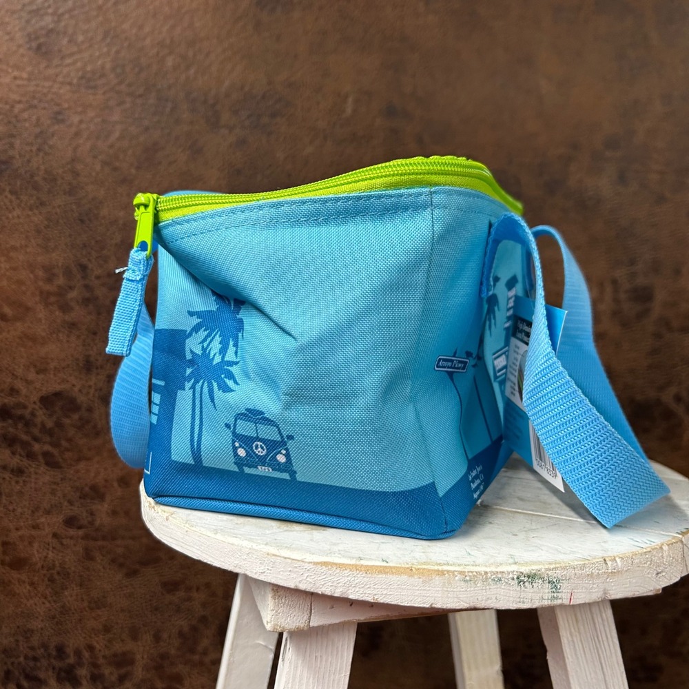 NWT Trader Joe's Mini Blue with Green Trim‎ Insulated Tote Lunch Bag Picnic - Picture 2 of 7
